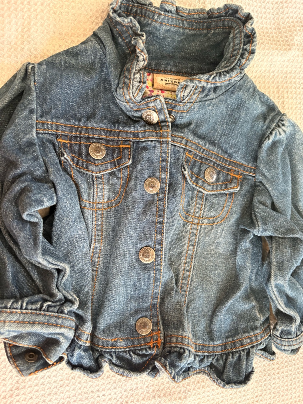 Arizona Jean Company Girls' Blue Denim Jacket with Orange Topstitching